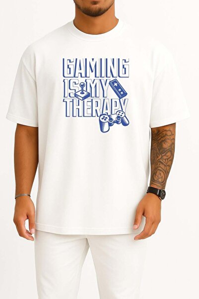 Bahriyeli Collection قصة فضفاضة Gaming İs My Therapy Göğüs B مطبوع تي شيرت لل...