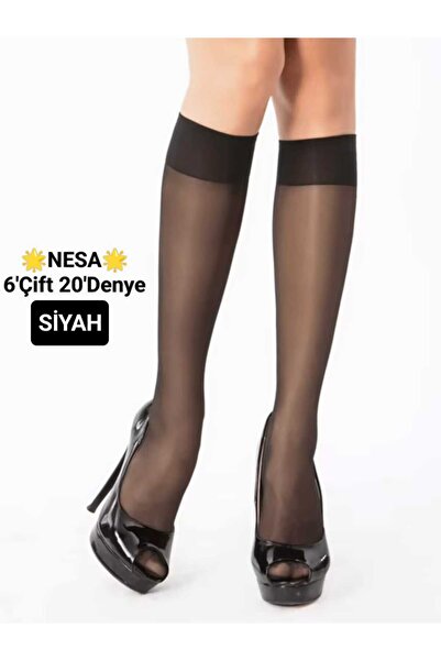 NESA 6' Çift 20'denye Kadın ince dizaltı çorap -500 Siyah