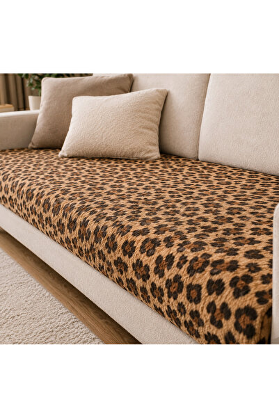 MER HOME Brown Leopard Pattern Plush for 3-Seater Sofa (1 Piece) 80*190cm (Be...