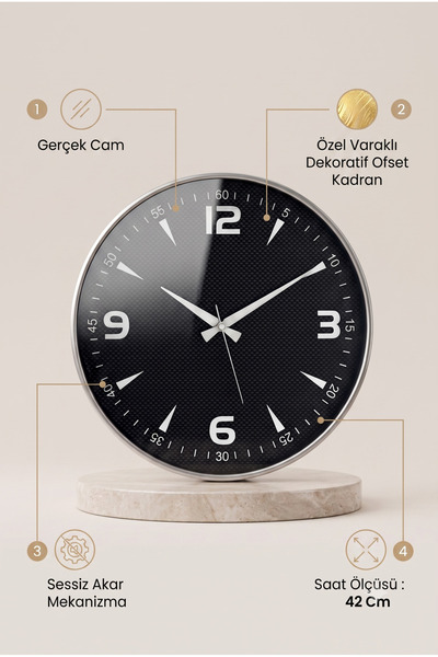 Frapan Home GLX 42 Cm Premium Dekoratif Duvar Saati Sessiz Mekanizmalı Büyük Boy Salon Saati