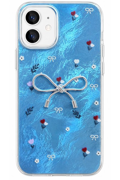 HyperAge iPhone 11 Case with Marbling Effect, 3D Bow and Floral Pattern, Rais...