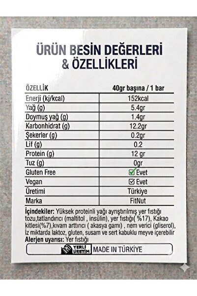 FitNut Şekersiz Çikolatalı Protein Bar  Çikolatalı-%30 Protein