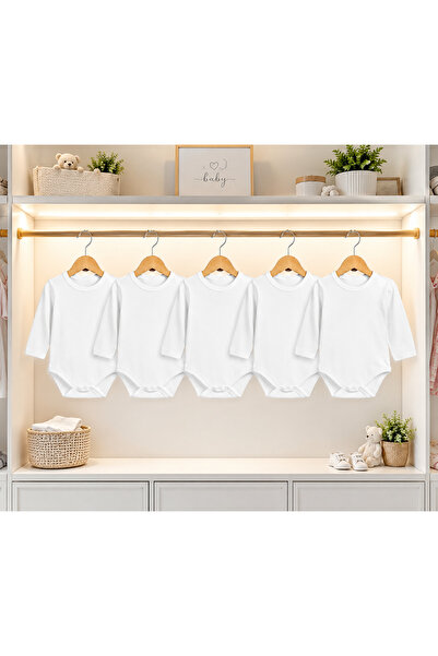 Melisa Ticaret 5-Pack Baby Long Sleeve Snap Fastener Bodysuit 100% Cotton Whi...