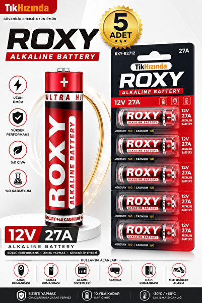 TıkHızında Roxy 27A 12V 5,li Alkalin Pil 5 Li Paket (Garaj, Bariyer, Kepenk, ...