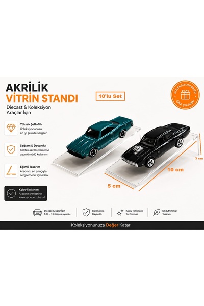 MASTERPOL 1/64 Diecast Araba Sergileme Rampası Şeffaf Pleksi Stand Hotwhe els...