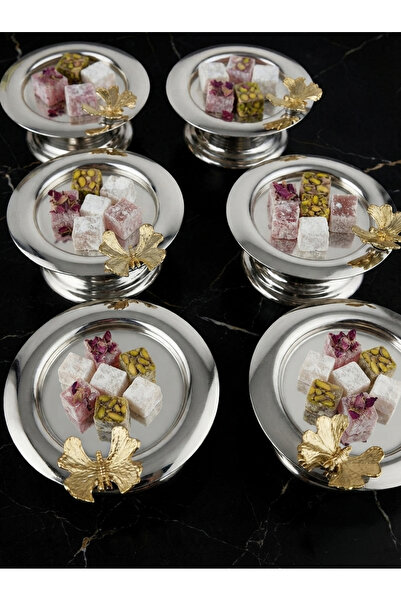 SEVA ÇELİK DECORATIVE SILVER COLOR WITH BUTTERFLY 6 PIECES MAKARONLUG CURVET ...