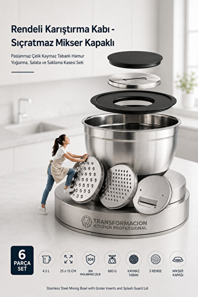 Transformacion Multi-Purpose Grater Stainless Steel Mixing Bowl - Splash-Proo...