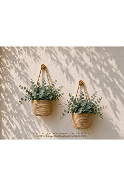 ÖRGÜM Sepet 2'li Mini Çiçeklik Dekoratif Organizer 12x10 Cm (BİTKİLER VE AHŞA...