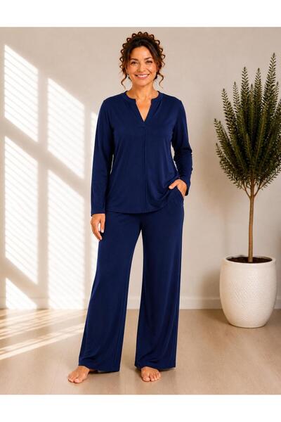 Gülmina Moda Women's Modal Hakim Collar Double piped Bottom Top Set