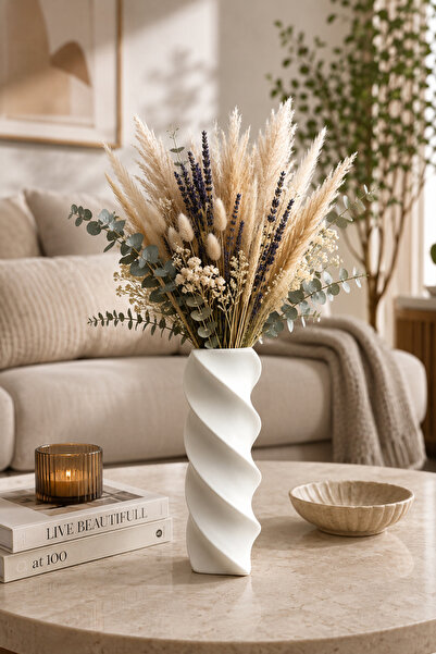 BESAGU HOME Spiral Model Vase - 22 cm White Vase