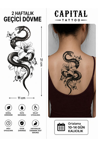 medink tattoo Tattoo Gerçekci Dövme Yılan Çiçek ve Kelebek Desenli Dövme Etik...