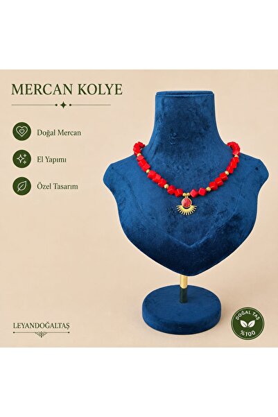 Leyan Doğaltaş küp mercan doğal taş özel tasarım kolye kadın