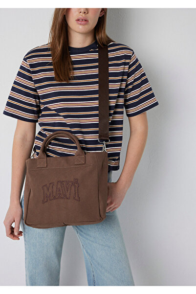 Mavi Logo Embroidered Brown Shoulder Bag 1914358-70381