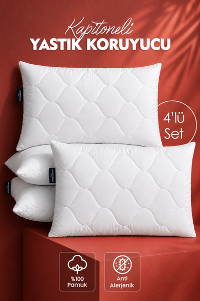100% Cotton Quilted 4-Piece Pillow Flare Protective Cover Zippered Anti-Sweat 50x70 cm
