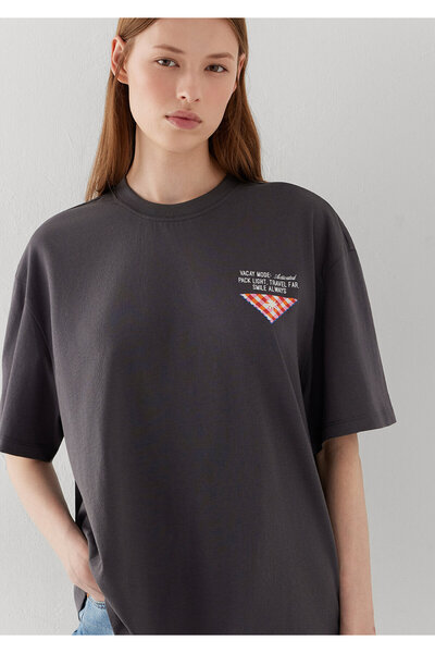 Mavi Slogan Printed Anthracite T-Shirt Boxy Fit 1613899-83620