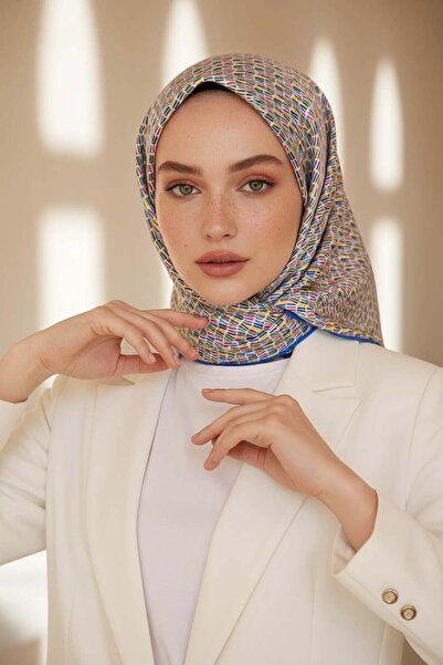 Vissona 100% Twill Silk Line Patterned Cobalt Blue Colored 90X90 Scarf Sewing...
