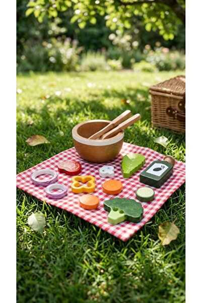 BİLMİŞ ÇOCUK Montessori Waldorf Eğitici Ahşap Oyuncak- Kaseli Salata Oyuncak Eğitici Seti 14 Parça