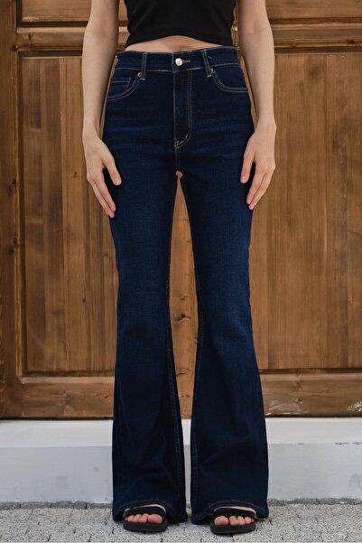 Lavix Women's High Waist Jean Trousers Spanish Flare Comfortable Fit Denim