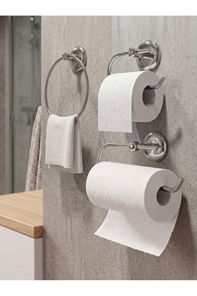 EMPA METAL Klasik Krom Paslanmaz 3'Lü Set Yuvarlak Havluluk WC Kağıtlık Rulo ...