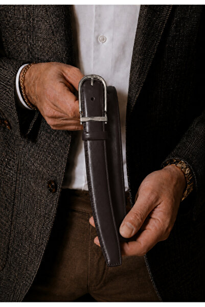 Boventura Clip-On Brown Leather Belt Classic - Men's 100% Genuine Leather Belt