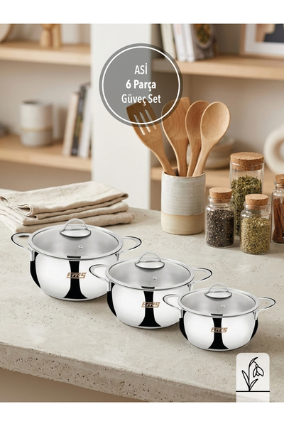 FMS Asi 6 Piece Casserole Pot Set |   18/10 Stainless Steel |   Induction Com...