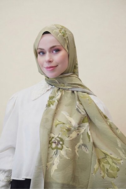 YILDIZ SCARFS شال تينسل فاخر بنمط الأوركيد - أخضر نعناعي