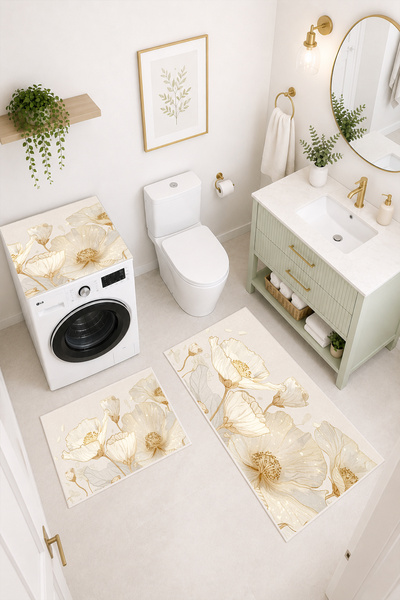 Coco Clementine Modern 3 Parça Banyo Paspas Seti Kaymaz Tabanlı Makinede Yıka...