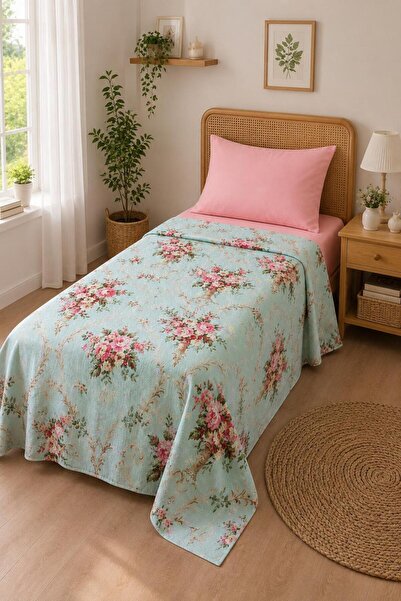 Eponj Home Doğal Pike Baskılı Tek Kişilik Alanur Mint