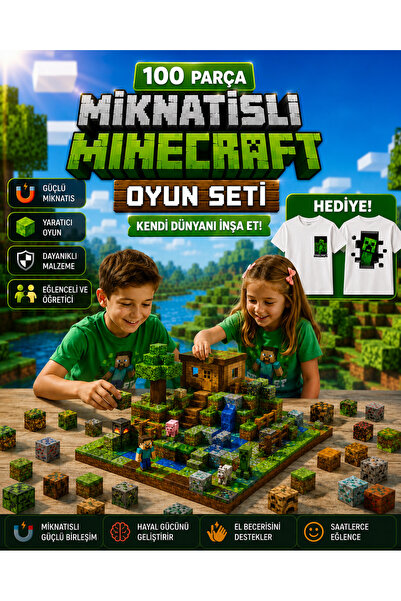 ABS Minecraft Manyetik Küp Bloklar 100 Parça Temalı Yapı Seti 3 Boyutlu Creep...