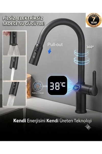 OEM Digital Kitchen Sink Faucet Shower Waterfall Matte Black 3-Function Spray...