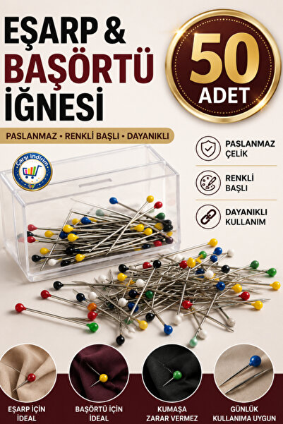nistabolje 50 Adet 1 Kutu Eşarp İğnesi Başörtü İğnesi Renkli Tesettür Türban ...