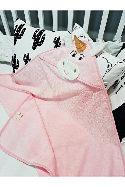 Tanem Home Pembe, Nakışlı 3d Unicorn %100 Pamuk 75x75 Cm Bebek Havlu Kundak