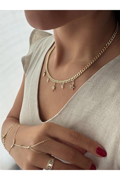 DGK COLLECTİON 14K gold renk,kalın zincir koruyucu charm kolye-1