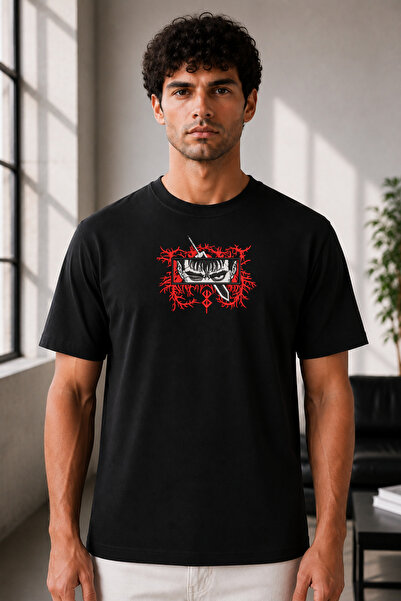FAUNION Unisex Oversize Nakışlı Berserk Guts Anime Tasarım %100 Pamuklu T-shirt