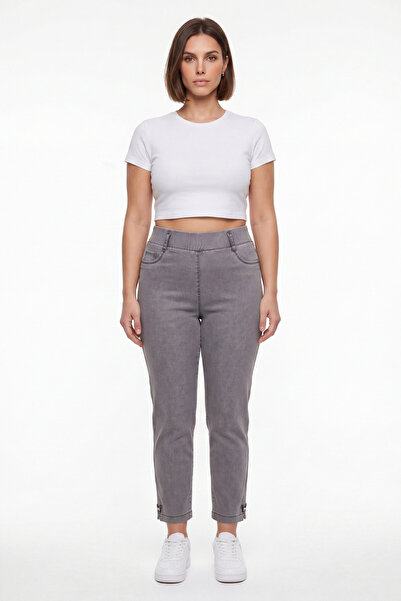 EXİTLİNE Women's Smoked Summer High-Waisted Pants with Embroidered Cuffs and ...