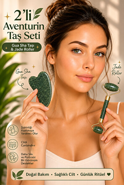 BAAGU Yeşim Taşı Yüz Masaj Seti Jade Roller & Gua Sha Doğal Taş Yüz Masaj Ale...