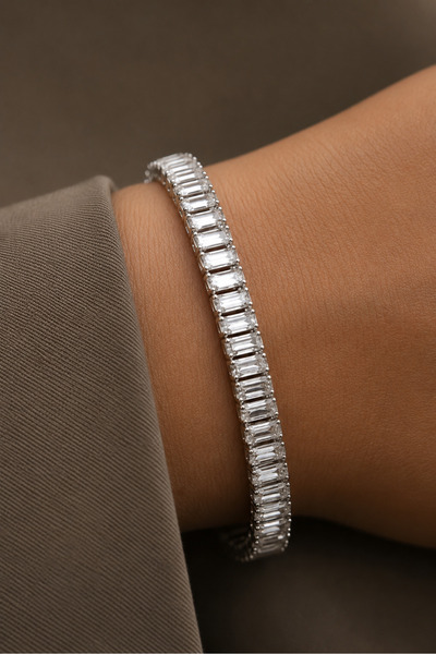 CAXBERN Women's Steel Bracelet Luxury Waterway Non-Tarnish Baguette Silver Co...
