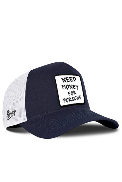 BlackBörk I Need Money for Porshe Logo Navy Blue-White Trucker Hat
