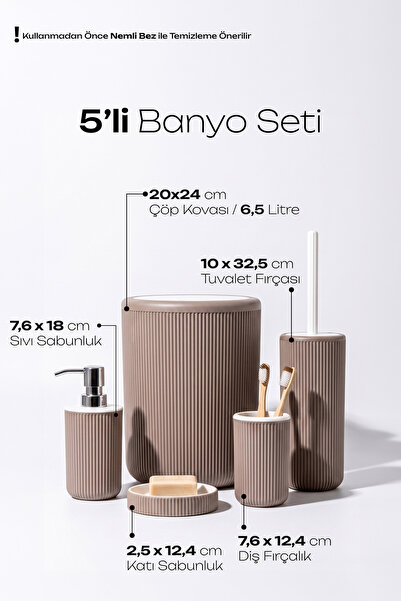 Perotti Faggiano TaupeWhite 5 Parça Kırılmaz PP Banyo Seti – 6.5 Litre Kovalı