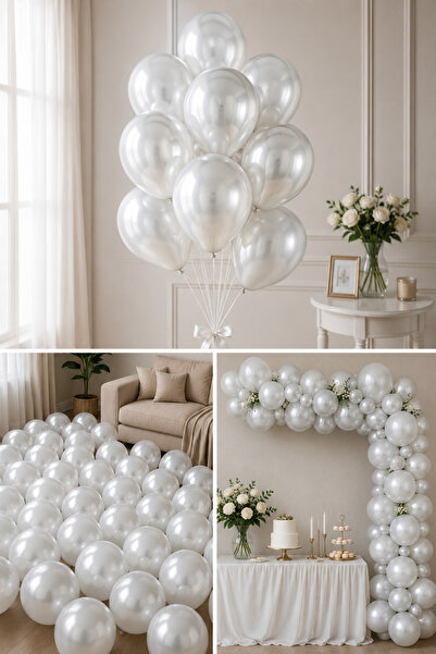Parti dolabı White Metallic Balloon 10pcs