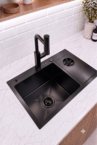 DUREVO Moderno 76x45 cm Paslanmaz Çelik Bardak Yıkamalı Akıllı Mutfak Evyesi/...