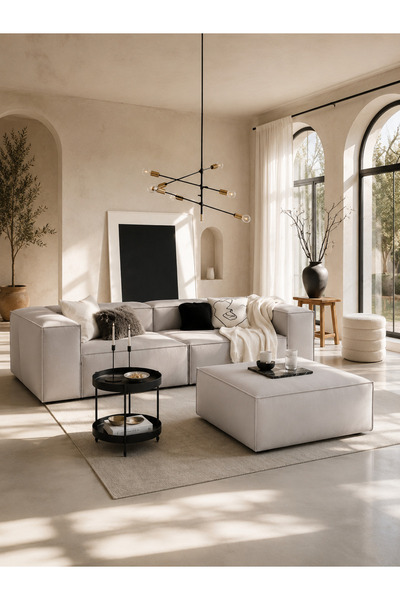 ERİZA Relax Soft 3 Modül Gri Keten 122 2 Köşe 1 Puf