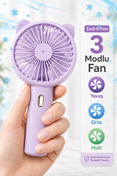 Telvesse 3 MODLU Şarjlı El Fanı 3 Kademe Seyahat Masaüstü Vantilatör Taşınabi...