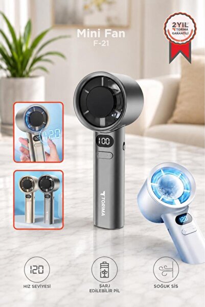 Torima F-21 Gümüş Dijital Ekranlı 120 Hız Ayarlı Taşınabilir Mini Fan