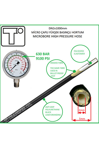 DN2 x 1000mm MİÇRO CAPLI YÜKSEK BASINÇ HORTUM, MICROBORE HIGH PRESSURE HOSE