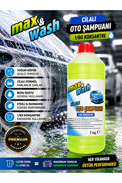 Max&Wash 1 KG Cilalı Oto Şampuanı 1/60 Konsantre | Profesyonel Yüksek Köpüklü...