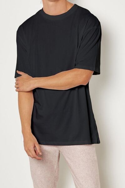 Relax&Basic Tricou cu mânecă scurtă din bumbac negru pentru bărbați