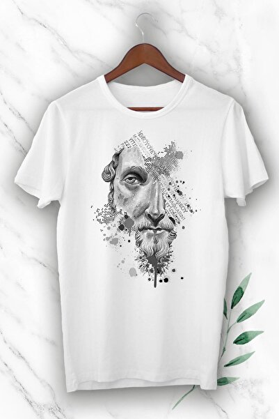 perseusshopping Tricou alb unisex cu imprimeu Marcus Aurelius Roman Philosopher