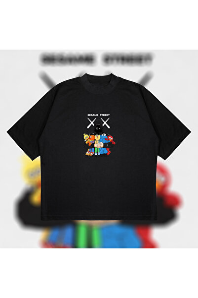 Tarzsokak Kaws X Sesame Street Boxy Fit Oversize kroj Unisex Majica – Štampan...