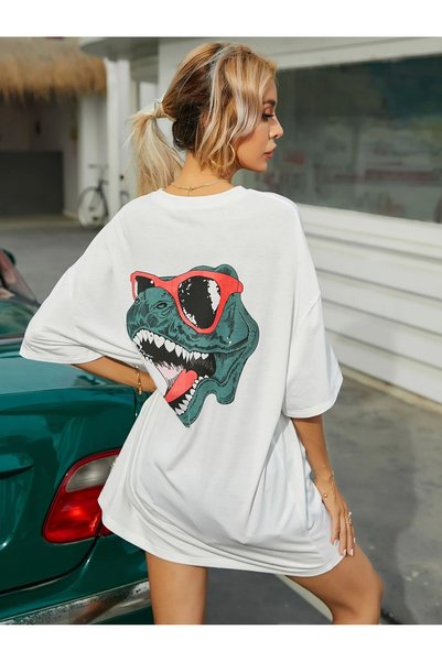 Tarzsokak Ženska majica sa širokim krojem i printom dinosaura na leđima